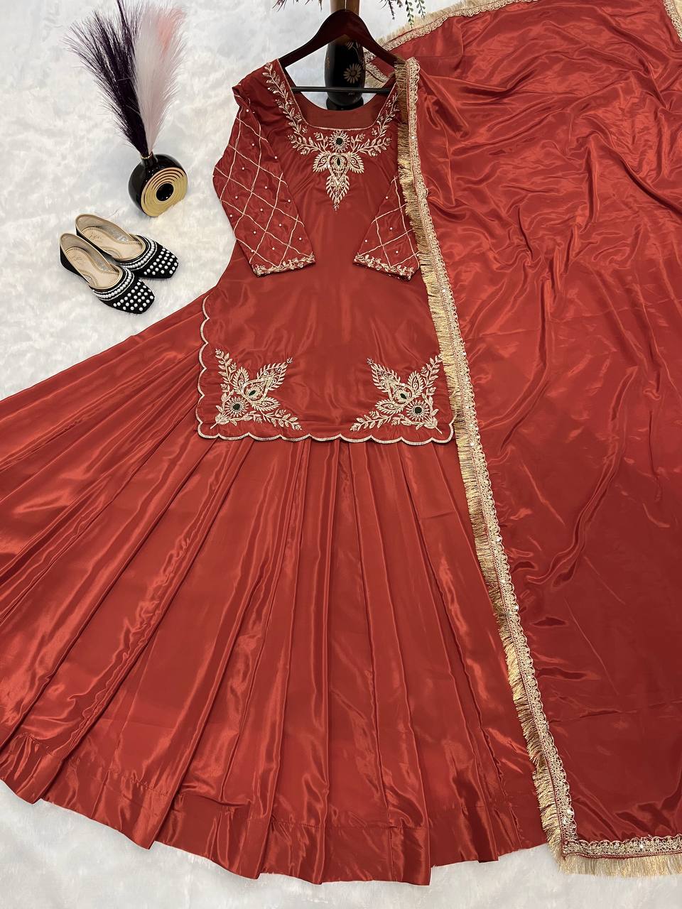 Deep Maroon Heritage Flared Silhouette